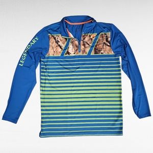 Legendary Whitetails Long Sleeve Big Game Blue and Green Striped Shirt Large